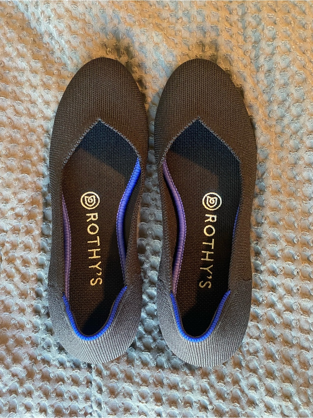 Rothy's Black Knit Flats with Blue Accent Trim